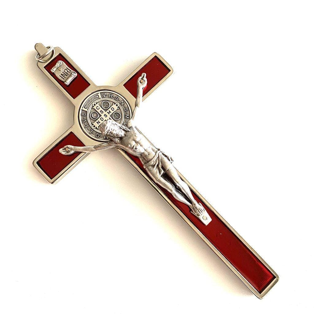 Red 6" 1/4 Saint Benedict Wall Crucifix - Exorcism Cross - Blessed By Pope-Catholically