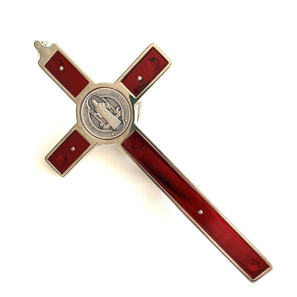 Red 6" 1/4 Saint Benedict Wall Crucifix - Exorcism Cross - Blessed By Pope-Catholically