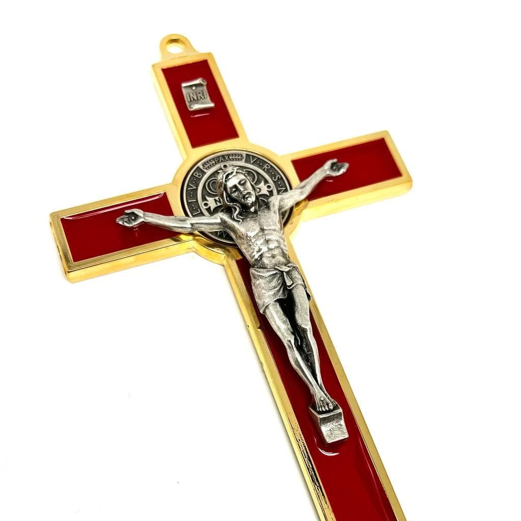 Catholically St Benedict Cross Red 7.5" St. Benedict Cross Crucifix - Cruz de San Benito