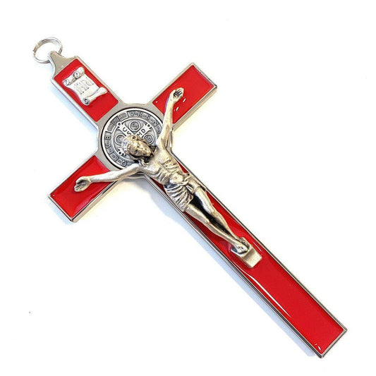 Red 7.5" St. Benedict Cross Crucifix -Exorcism cross -Blessed -San Benito-Catholically