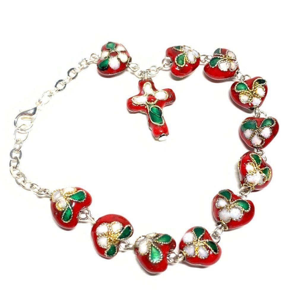 RED bracelet Cloisonne Rosary  - Blessed by Pope w/ COA - Catholically