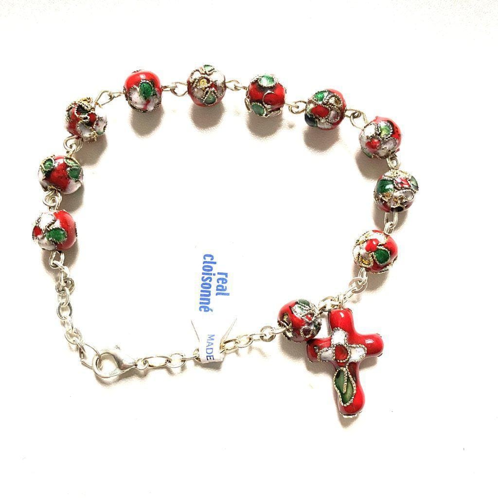 Red Cloisonne Rosary Bracelet Blessed By Pope On Request-Catholically