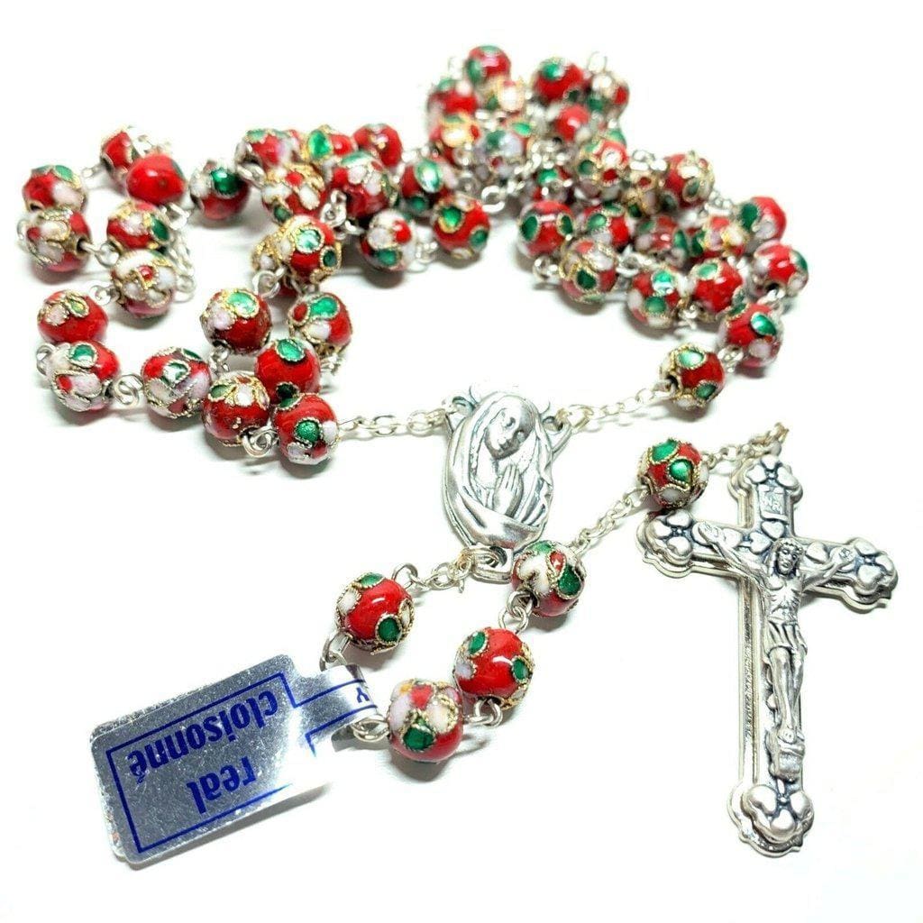 RED Cloisonne Rosary  - Catholic Prayer beads - Blessed by Pope Francis - Catholically