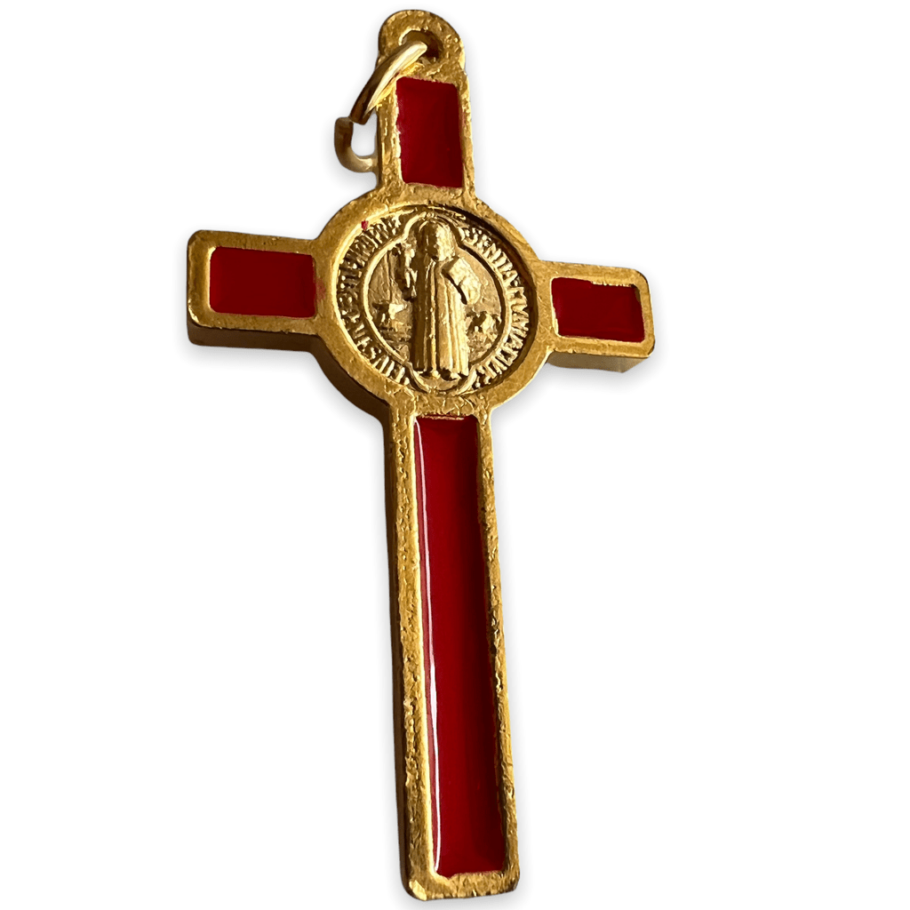 Catholically St Benedict Cross Red Cross St. Benedict - Tiny Pendant - Rosary Parts - Crucifix