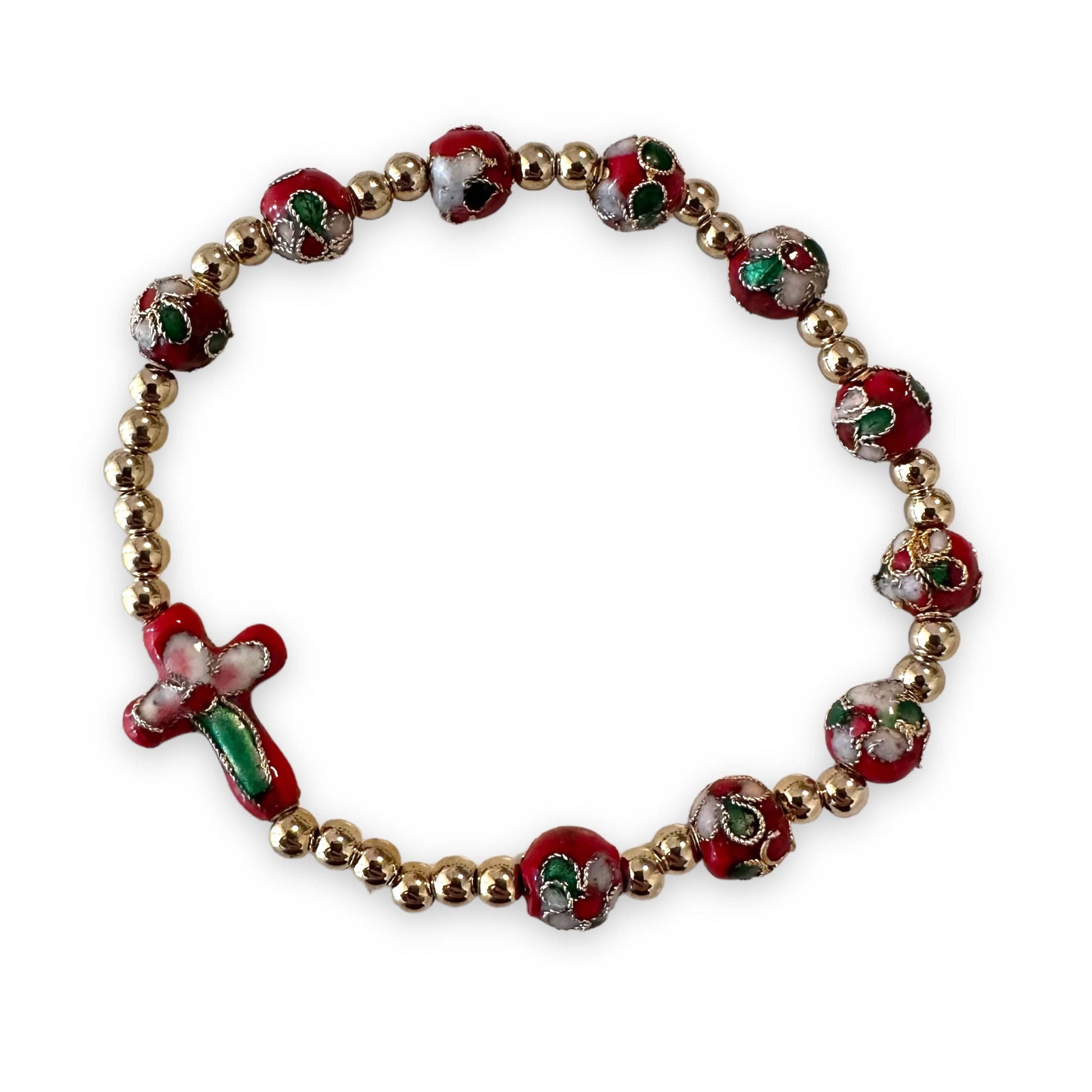 Catholically Bracelet Red Elastic Stretch Bracelet Cloisonne - Blessed By Pope