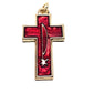 Red Enamel Chi-Rho Dove Cross - Brass & Enamel Crucifix - Blessed by Pope - Catholically
