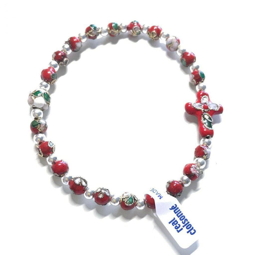 RED stretch bracelet Cloisonne - Blessed by Pope Francis - Religious Jewelery - Catholically