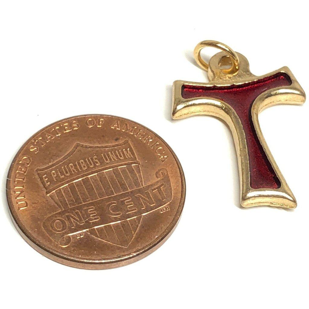 Red TAU Cross Blessed by Pope - SMALL - Pax et Bonum Franciscan crucifix - Catholically