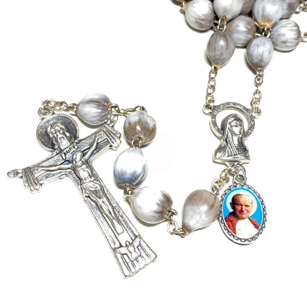 Rosary Job's Tears w/Relic Medal of St.John Paul II - Blessed 04-27 Canonization-Catholically