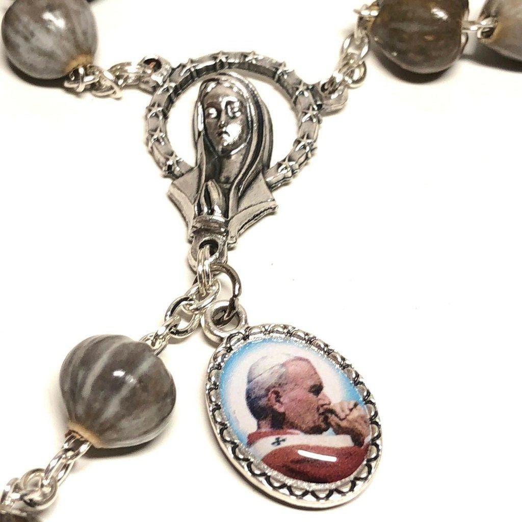 Rosary Job's tears w/Relic Medal St.John Paul II - Blessed 04-27 CANONIZATION - Catholically