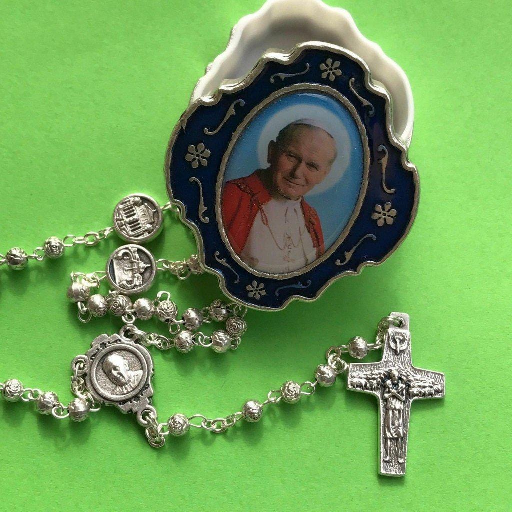 Rosary Saint JPII -St.John Paul II Pope Filigree Rosary w/ case -CANONIZATION - Catholically