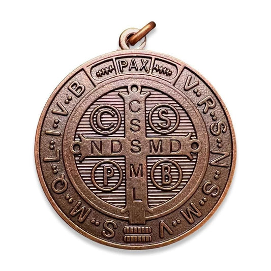 4.5 INCH XXL Jubilee Exorcism Medal St Benedict Cross Medal Brass tone  with Gyratory Center, stand and wallet size Prayer Card/Medal extra Grande  de
