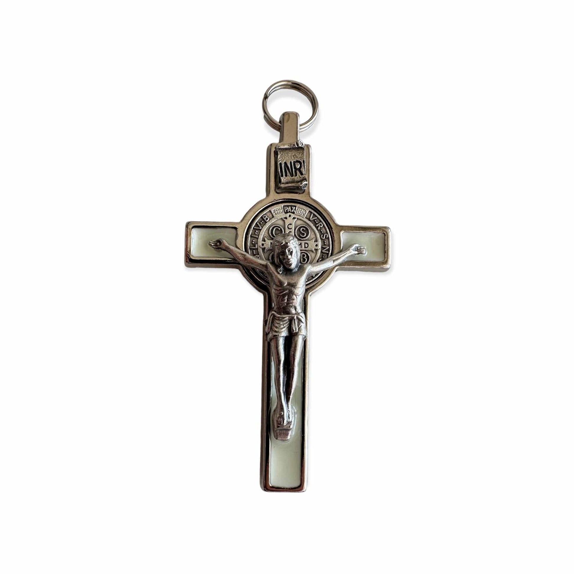 Catholically St Benedict Cross Saint Benedict 3" White Crucifix - Exorcism -  Cross GLOW in the DARK
