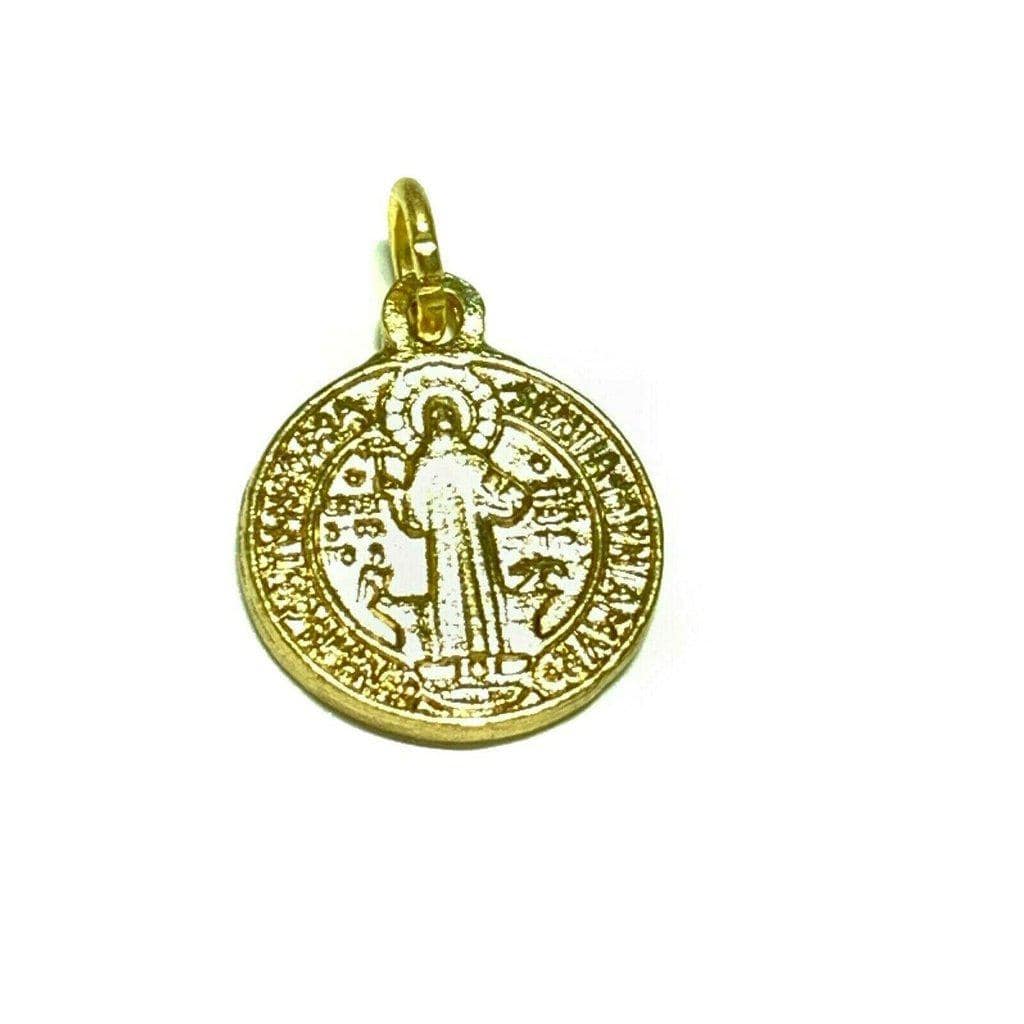 Saint Benedict Gold tone Medal Catholic Exorcism - BLESSED BY POPE - Pendant - Catholically