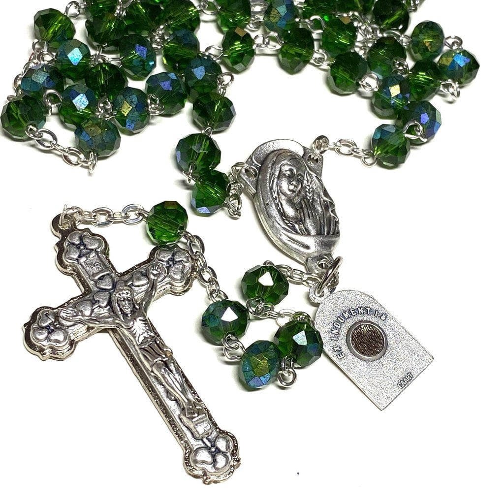 Saint Padre Pio Green Rosary Blessed by POPE w/ 2nd class relic - St. Father Pio-Catholically