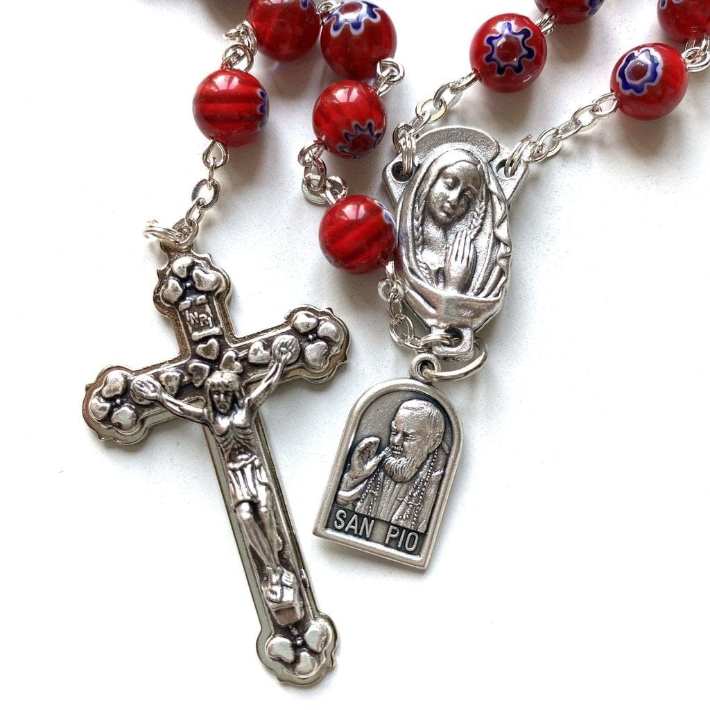 Saint Padre Pio Rosary Blessed By Pope w/ 2nd Class Free Relic - St. Father Pio-Catholically