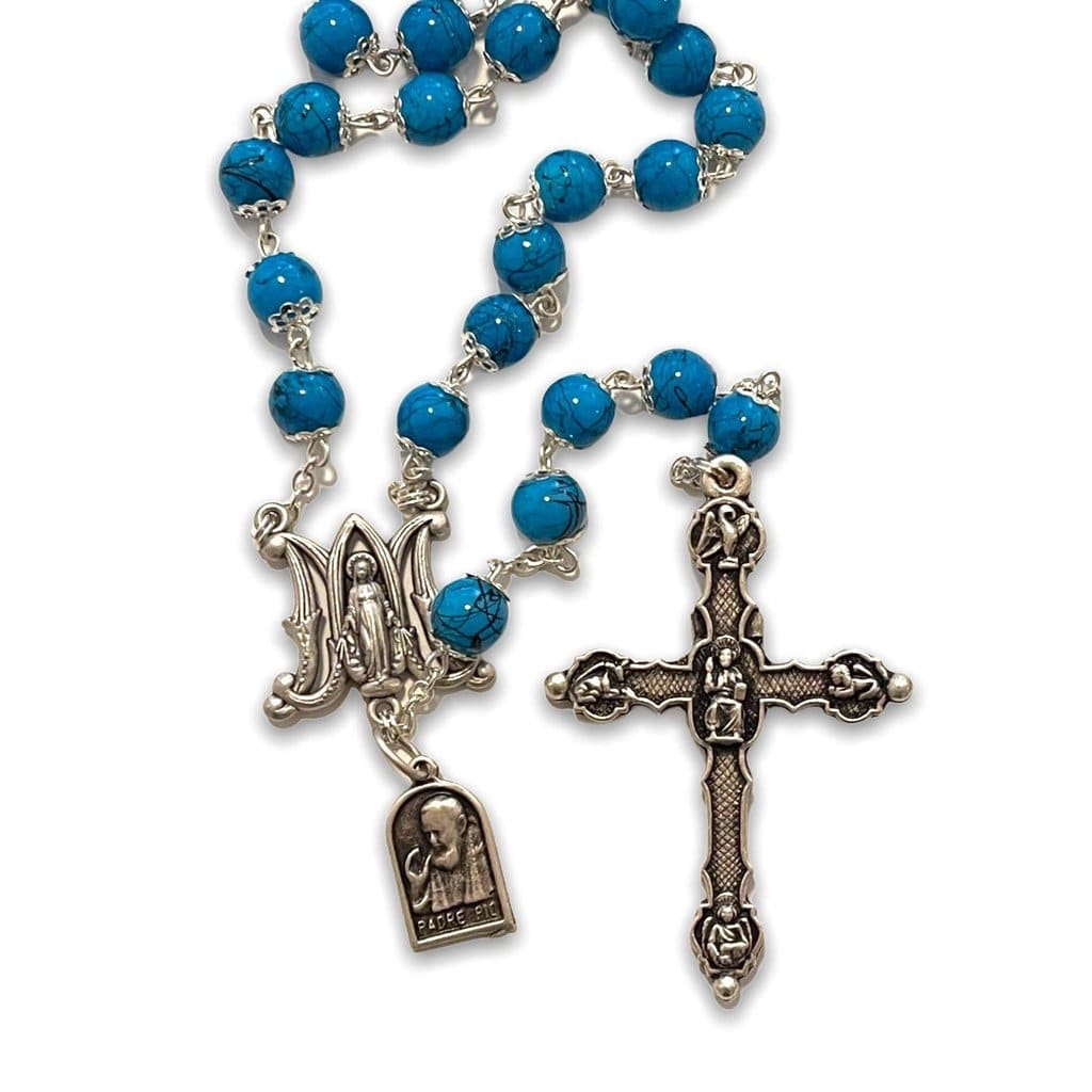 Saint Padre Pio Turquoise Rosary with Relic - Blessed by Pope-Catholically