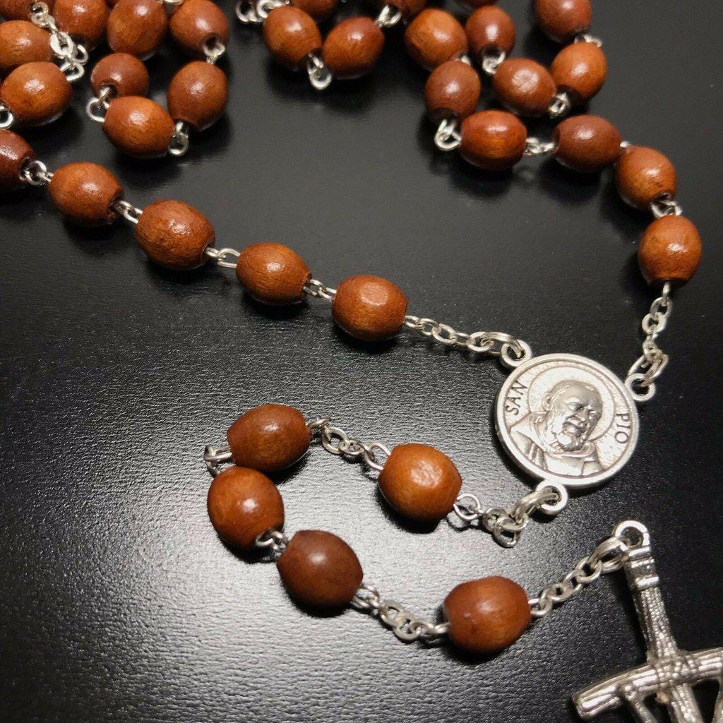 San Padre Pio Rosary Blessed By Pope W/ 2Nd Class Free Relic - St. Father Pio-Catholically
