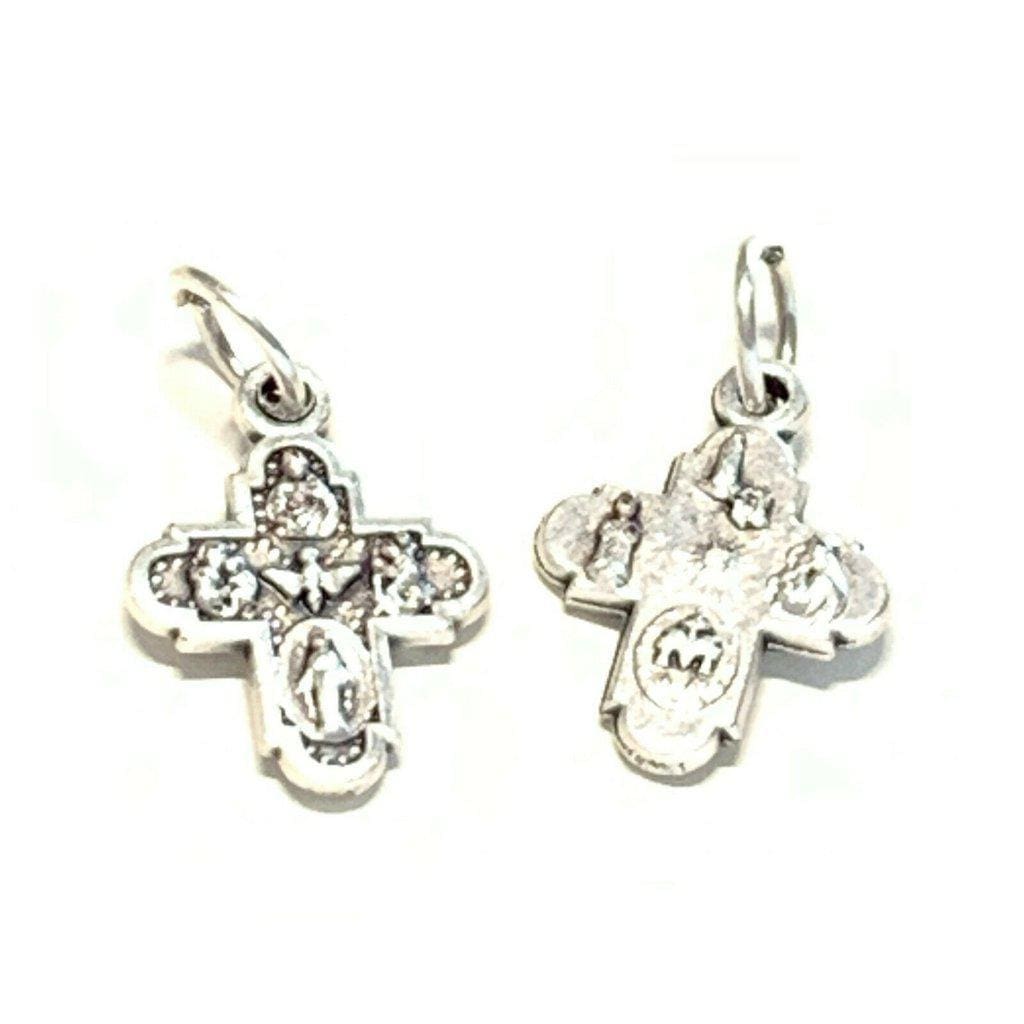 Set of 2 TINY FOUR WAY cross Rosary Parts - crucifix -Blessed by Pope - Catholically