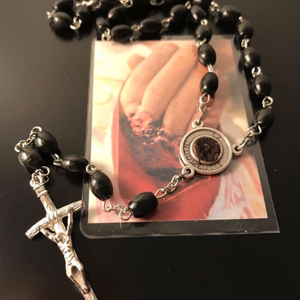 SET St. Father Pio Relic Rosary + Saint Pio Holy card w/ 2nd class relic FREE - Catholically