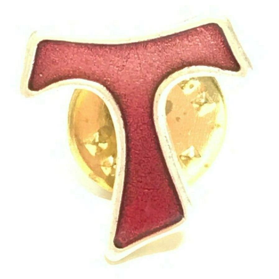 Small pin - Red TAU Cross Blessed by Pope - SMALL - Franciscan crucifix - Catholically