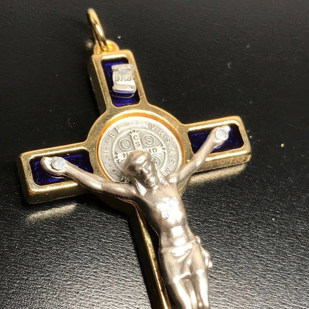 St. Benedict 2 1/4 BLUE Crucifix - Exorcism - Cross - Blessed - San Benito - Catholically