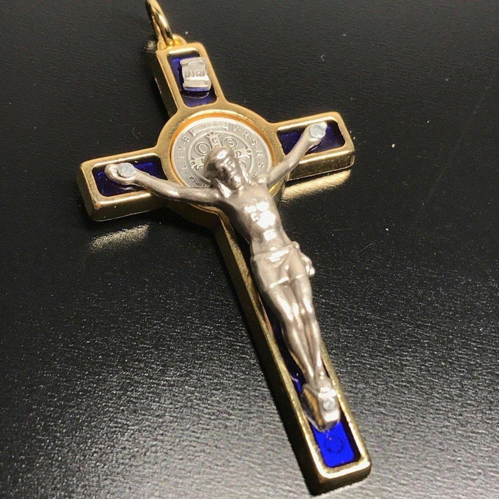 St. Benedict 2 1/4 BLUE Crucifix - Exorcism - Cross - Blessed - San Benito - Catholically