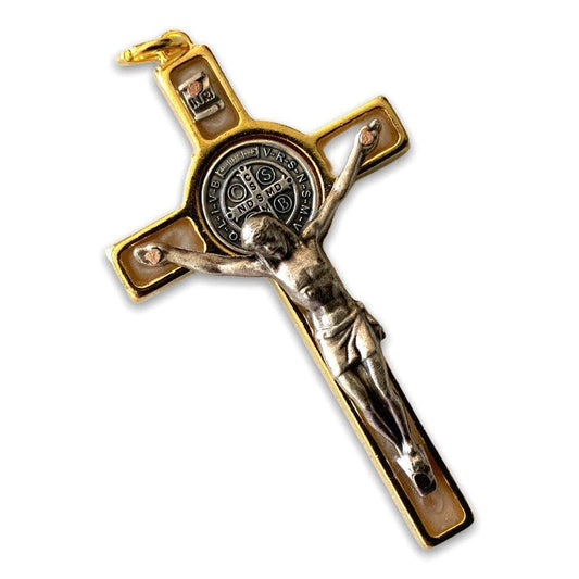 St. Benedict 2" 1/4 Pearl Crucifix - Exorcism - Cross - Blessed - San Benito-Catholically
