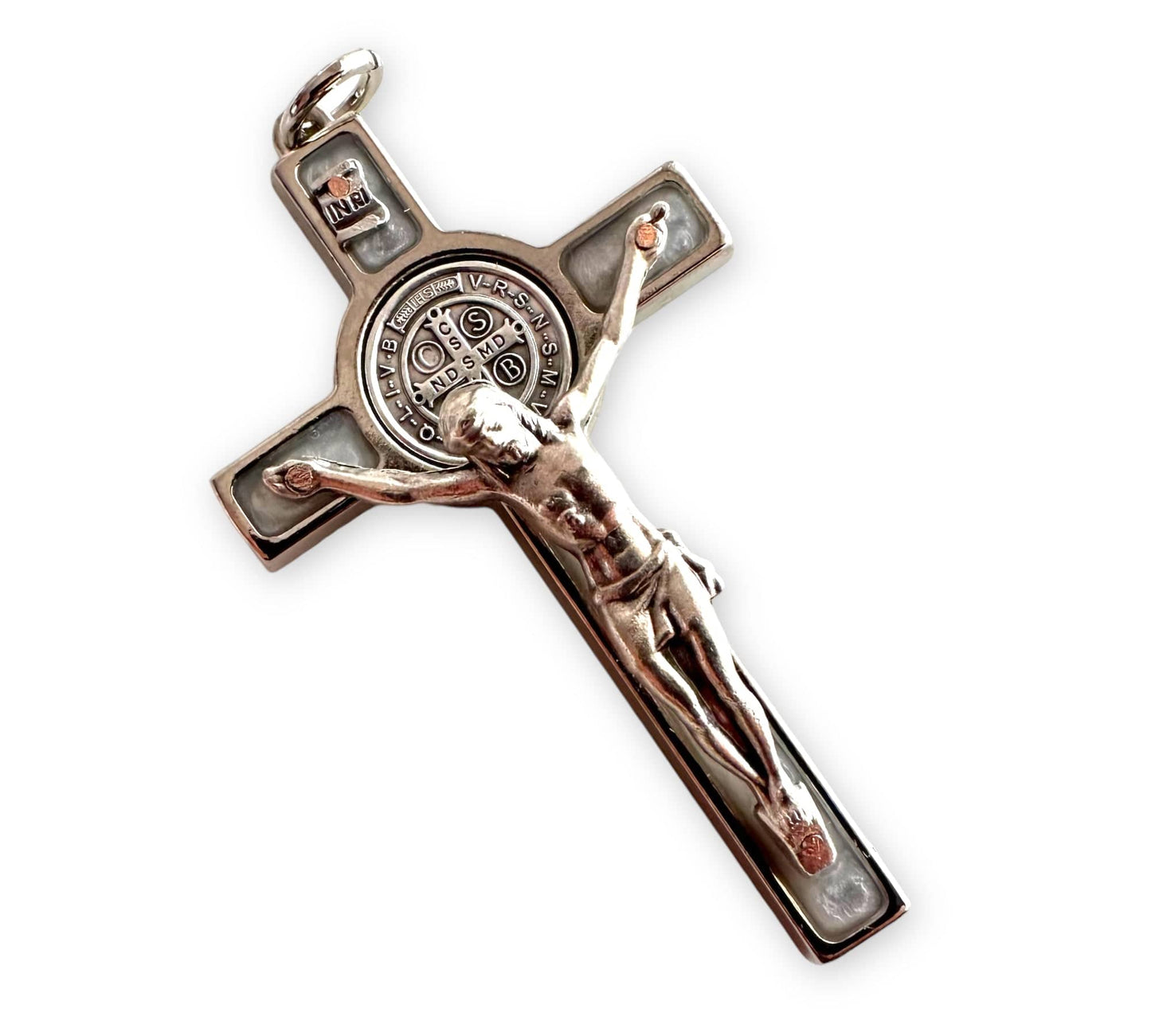 Catholically St Benedict Cross St. Benedict 2" 1/4 Pearl Crucifix - Exorcism - Cross - Blessed - San Benito