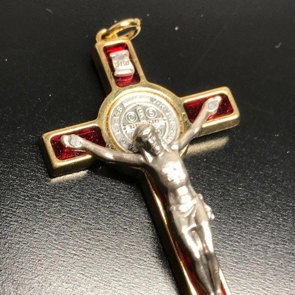 St. Benedict 2 1/4 RED Crucifix - Exorcism - Cross - Blessed - San Benito - Catholically