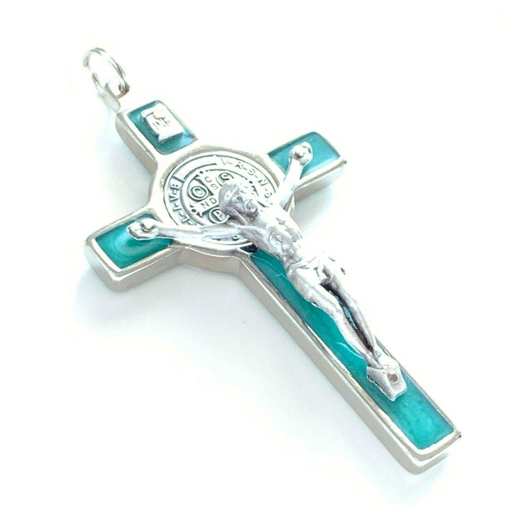 St. Benedict 3 AQUA Crucifix - Exorcism - High Quality Cross Blessed by Pope - Catholically