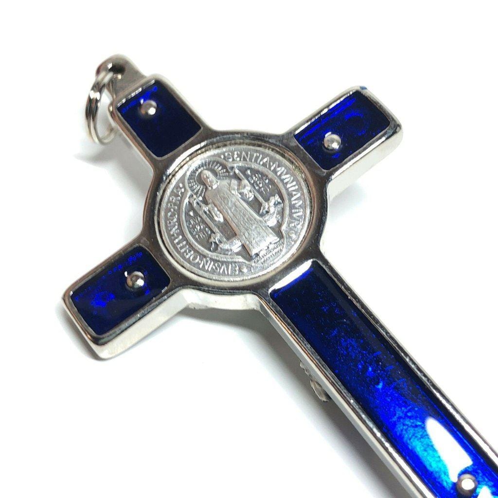 St. Benedict 3 BLUE Crucifix - Exorcism - High Quality Cross Blessed by Pope - Catholically