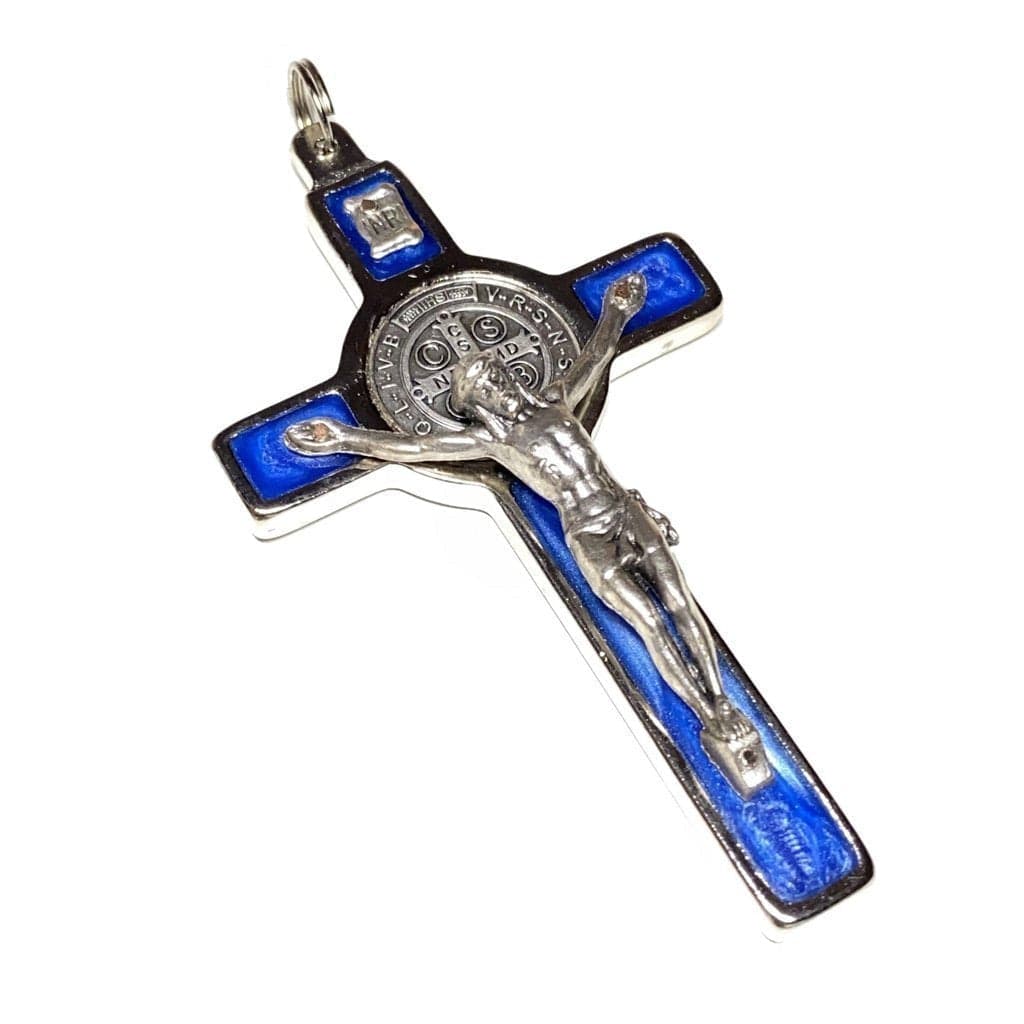 St. Benedict 3" Blue Crucifix - Exorcism - High Quality Cross Blessed By Pope-Catholically