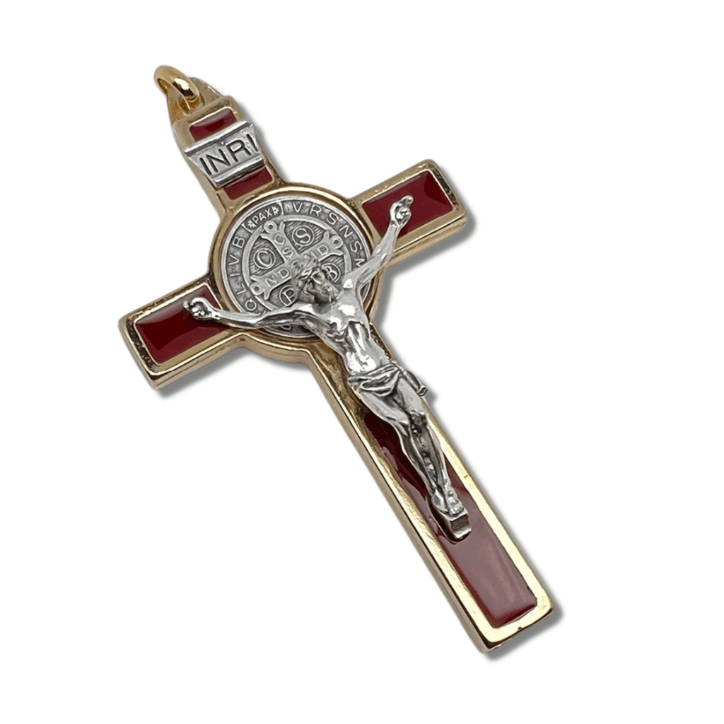 Catholically St Benedict Cross St. Benedict 3" Dark Red Crucifix - Exorcism - Cross Blessed By Pope