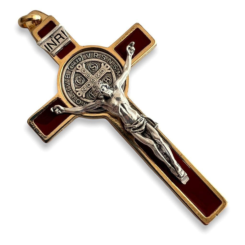 St. Benedict 3" Dark Red Crucifix - Exorcism - Cross Blessed By Pope-Catholically