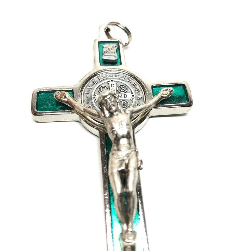 St. Benedict 3 GREEN Crucifix - Exorcism - High Quality Cross Blessed by Pope - Catholically