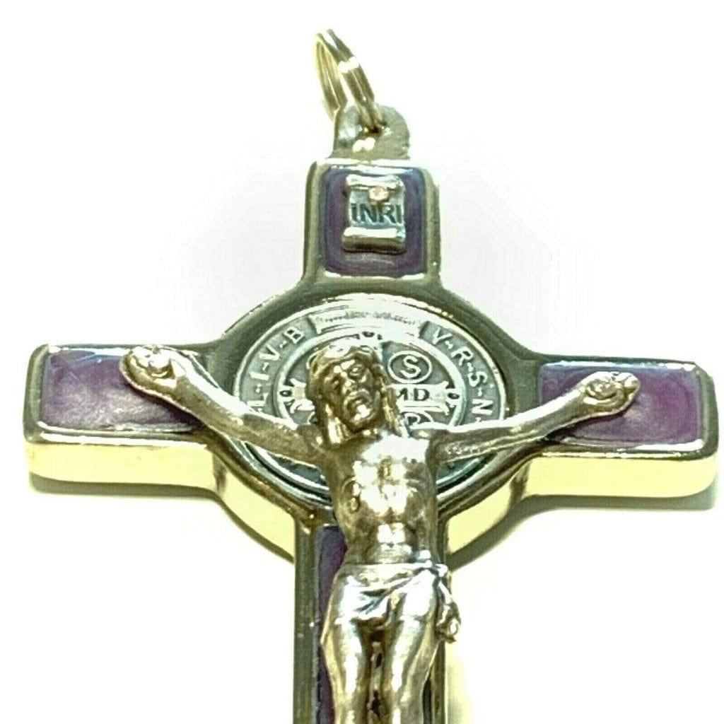 St. Benedict 3 PURPLE Crucifix -Exorcism -High Quality Cross Blessed by Pope - Catholically