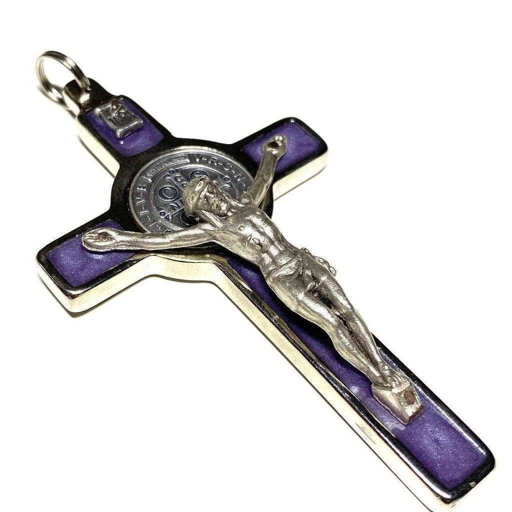 St. Benedict 3" Purple Crucifix - Exorcism - High Quality Cross Blessed By Pope-Catholically