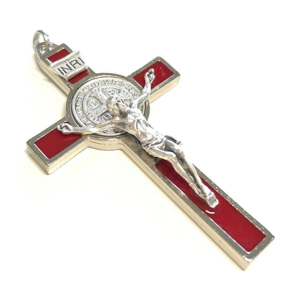 St. Benedict 3" Red Crucifix - Exorcism - Cross Blessed By Pope - San Benito-Catholically