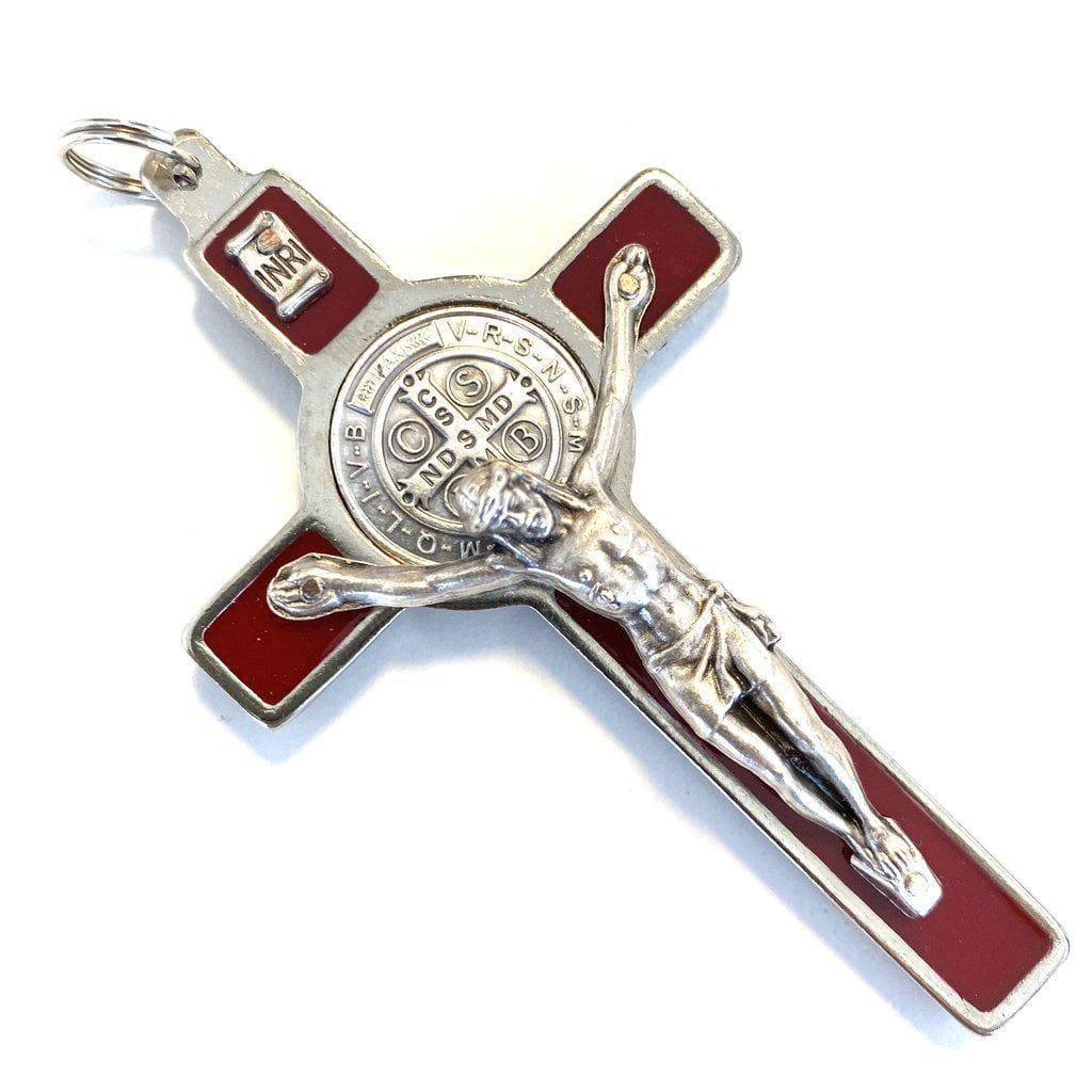 St. Benedict 3" Red Crucifix - Exorcism - High Quality Cross Blessed By Pope-Catholically