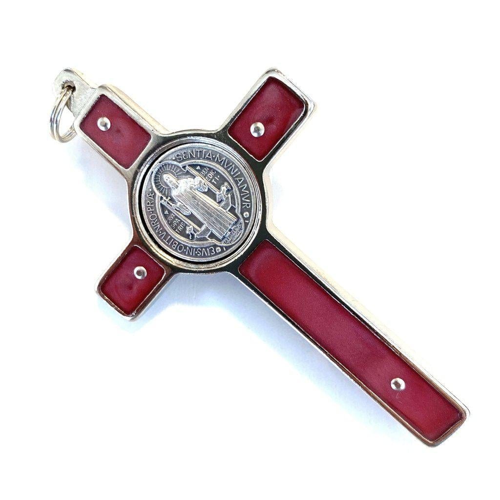 St. Benedict 3" Red-Pink Crucifix - Exorcism - High Quality Cross Blessed-Catholically