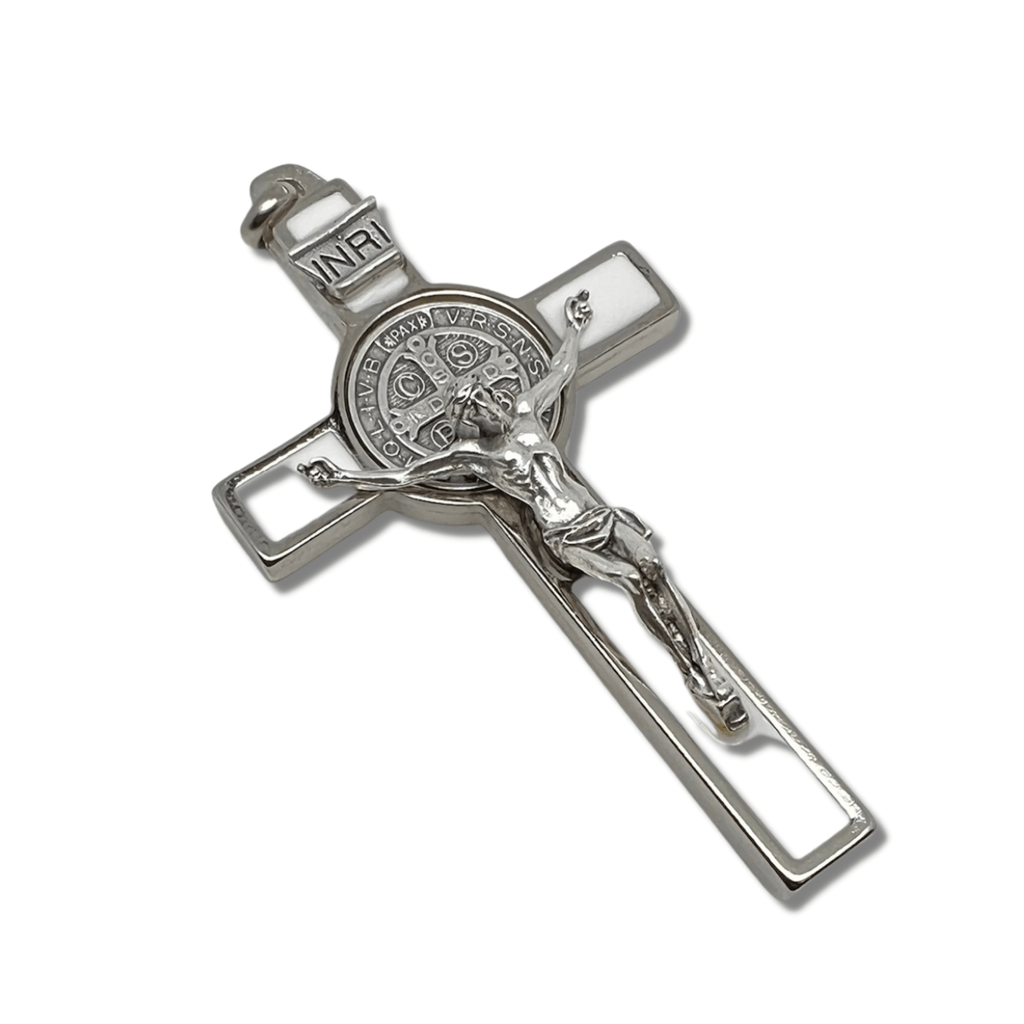 Catholically St Benedict Cross St. Benedict 3" White Crucifix - Cross Blessed By Pope