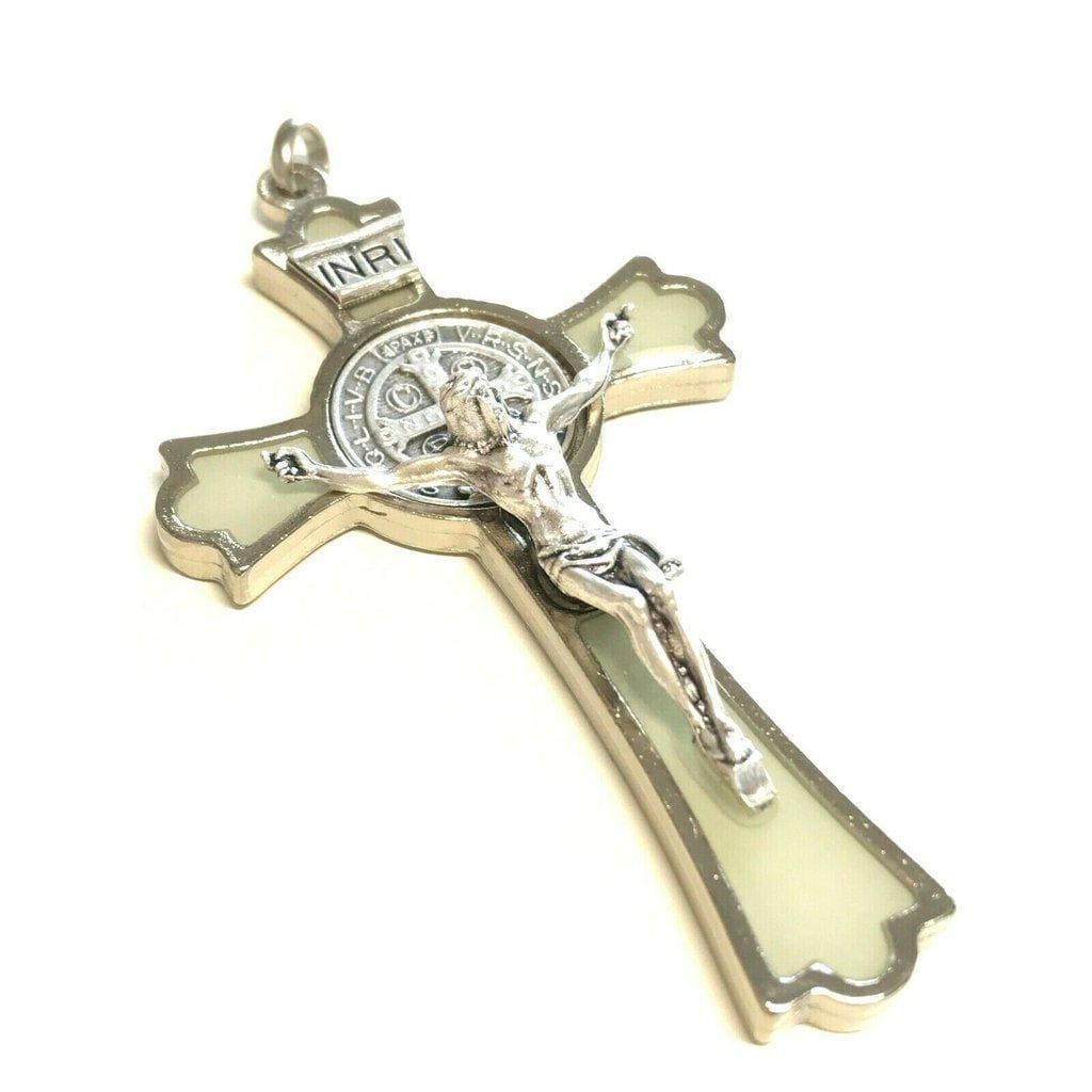 St. Benedict 3" White Glow In The Dark Crucifix - Exorcism - Cross - Blessed-Catholically