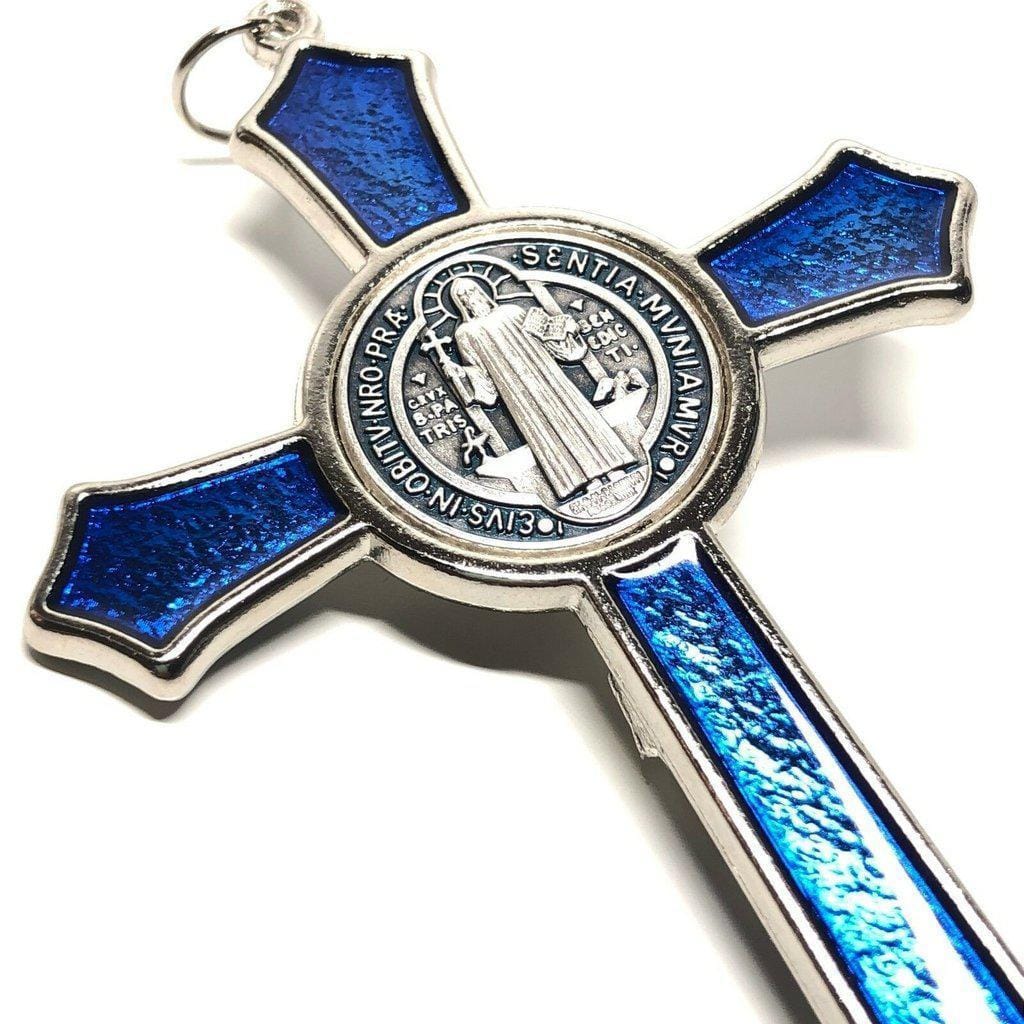 St. Benedict 4 1/4 BLUE Crucifix Exorcism Cross Blessed by Pope - San Benito - Catholically