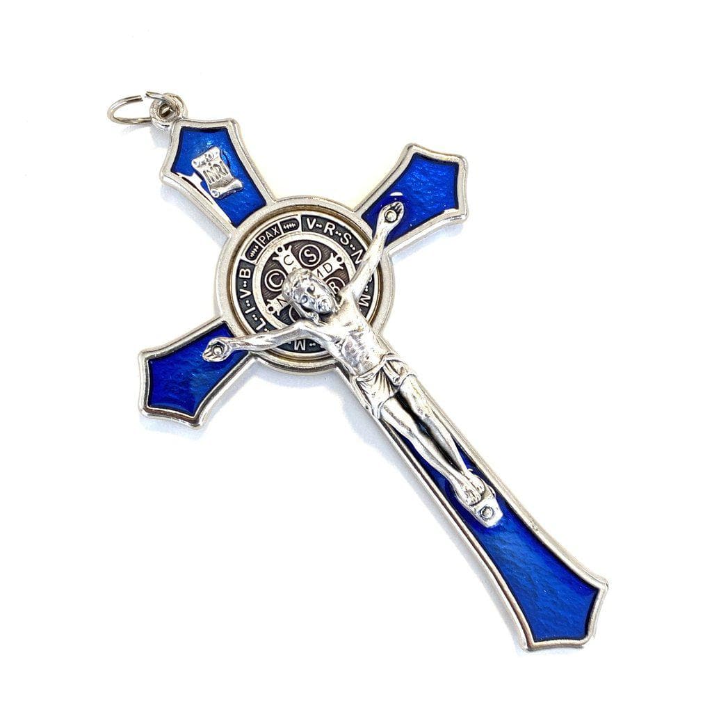 St. Benedict 4" 1/4 Blue Crucifix Exorcism Cross Blessed By Pope - San Benito-Catholically