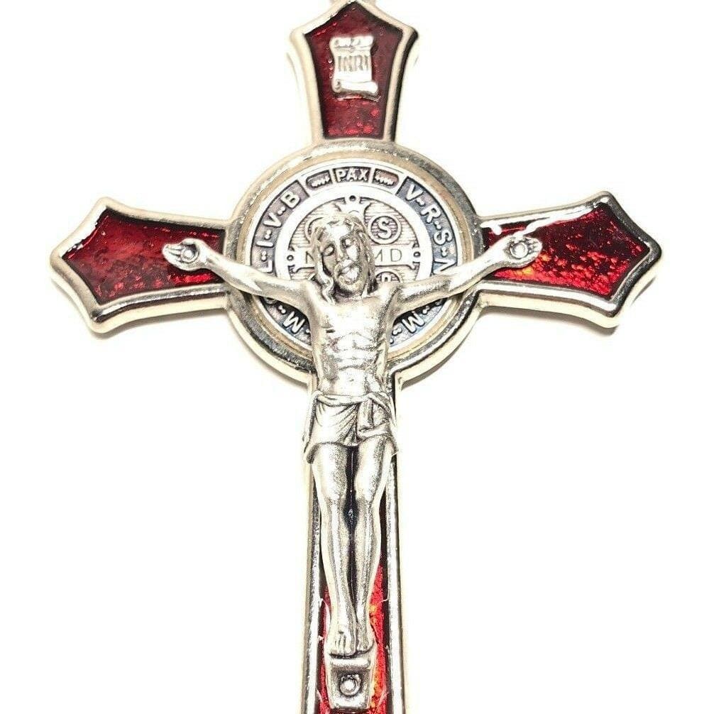 St. Benedict 4 1/4 RED Crucifix Exorcism Cross Blessed by Pope -San Benito - Catholically