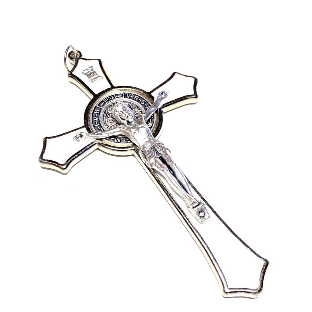 St. Benedict 4" 1/4 White Crucifix Exorcism Cross - Blessed By Pope-Catholically