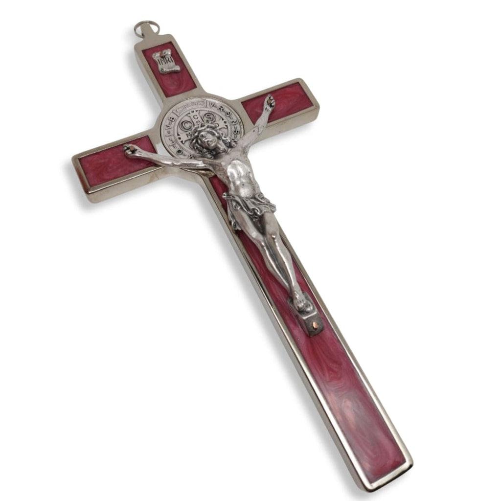 Catholically St Benedict Cross St. Benedict 7.5" Pink Crucifix - Exorcism - High Quality Cross Blessed By Pope