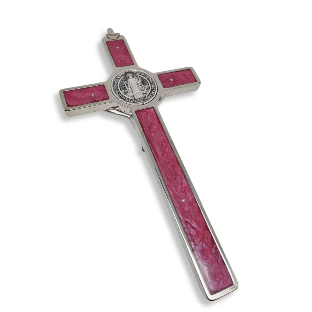 Catholically St Benedict Cross St. Benedict 7.5" Pink Crucifix - Exorcism - High Quality Cross Blessed By Pope