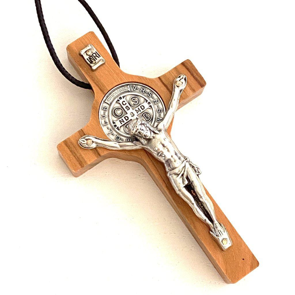 St. Benedict High Quality 3" Olive Wood Crucifix - Exorcism - Pectoral Cross-Catholically